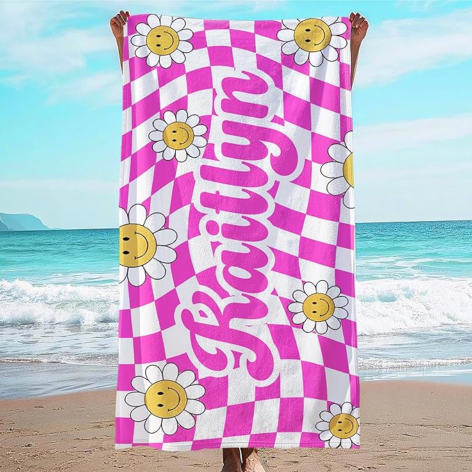 JML Personalized Beach Towel with Name, Custom Flower Beach Towel, Customized Microfiber Pool Towel, Quick Dry & Absorbent Swim Towel for Adult,Anniversary, Birthday, Summer Holiday,Vacation