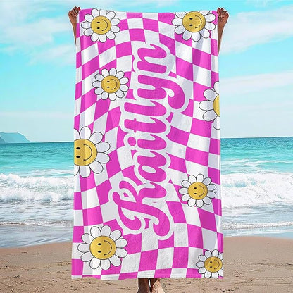 JML Personalized Beach Towel with Name, Custom Flower Beach Towel, Customized Microfiber Pool Towel, Quick Dry & Absorbent Swim Towel for Adult,Anniversary, Birthday, Summer Holiday,Vacation