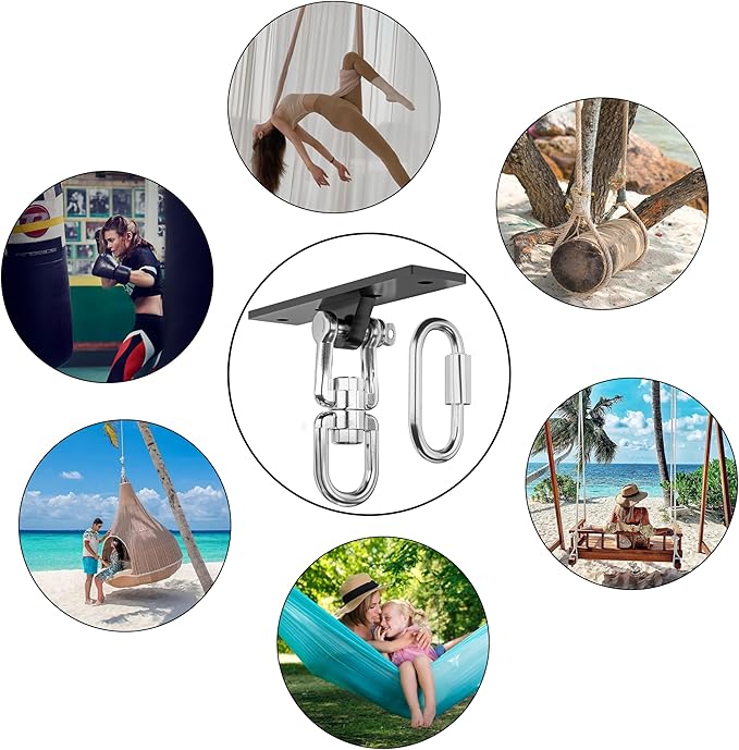 Heavy Bag Hanger,Punching Bag Mount Hanger Bracket,Ceiling Mount Hook 360°Rotation Wood Beam Holder Body Weight Strength Training Systems,Suitable for Swings and sandbags(900 LB Capacity)