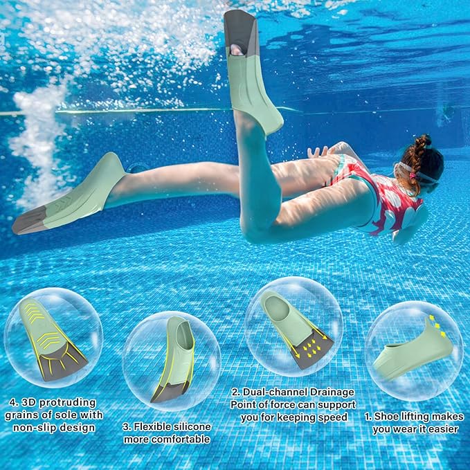 Gintenco Swim Fins, Kids Swim Training Fins for Lap Swimming, Travel Size Flippers with Mesh Bag, Silicone Swimming Fins for Kids Teens Adults Women Men