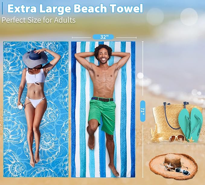 2 Pack Lightweight Thin Beach Towel Oversized 71"x32"