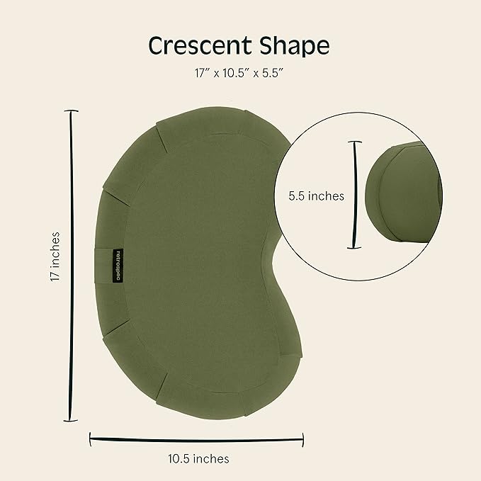 Retrospec Sedona Zafu Meditation Cushion With Buckwheat Hull Fill - Adjustable Yoga & Pilates Support Pillow - 17in Crescent Cotton Cover With Handle