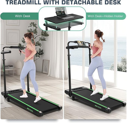 ANCHEER Walking Pad Treadmill with 12% Incline&Adjustable Height, 4 in 1 Under Desk Treadmills with Desk Workstation, Foldable Treadmill for Home 300lb,3 Type Control