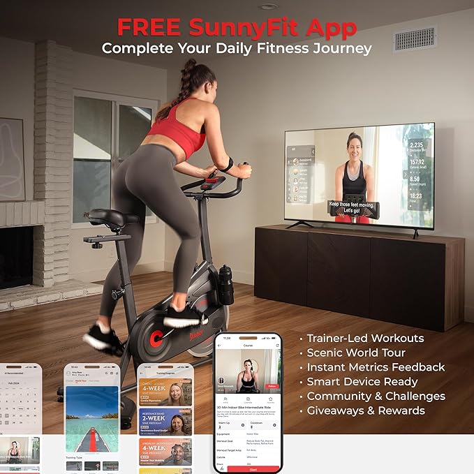 Sunny Health & Fitness ACTIVE Series Smart Exercise Bike with SunnyFit App Connection