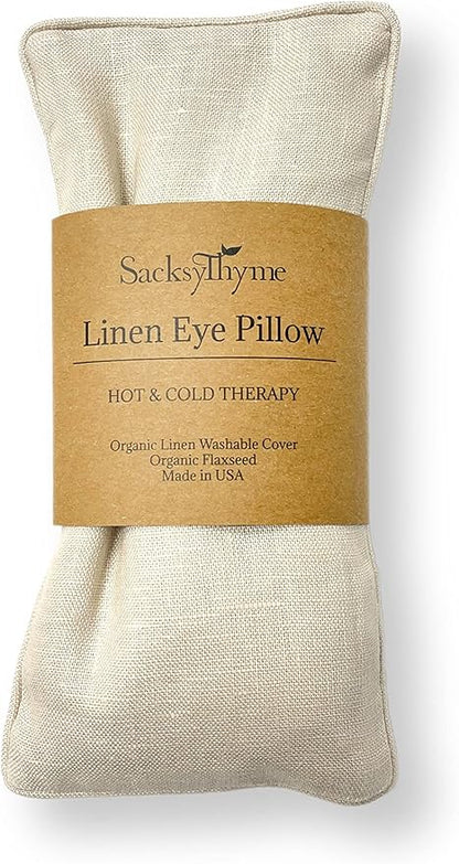 Organic Linen Eye Pillow - Lavender & Flaxseed for Relaxation, Yoga, Stress Relief - Microwavable Heating Pad & Cool Compress - Made in USA - Gifts for Meditation