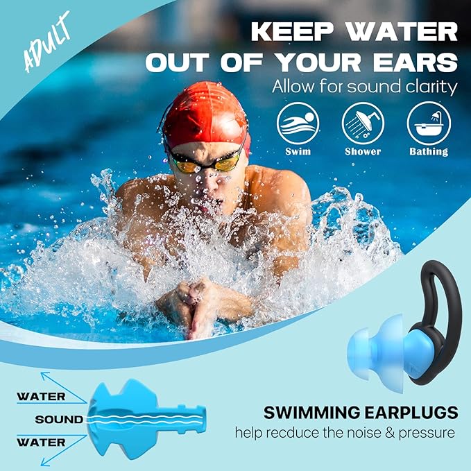 Hearprotek 2 Pairs Swimmer Ear Plugs, Upgraded Custom-fit Water Protection Adult Swimming earplugs for Swimmers Water Pool(Sky Blue)