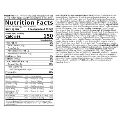 Garden of Life Meal Replacement Shakes, Raw Organic, Vanilla Protein Powder with Plant Based Pea Protein, Sprouts, Greens, Probiotics, Dairy Free 14 Servings