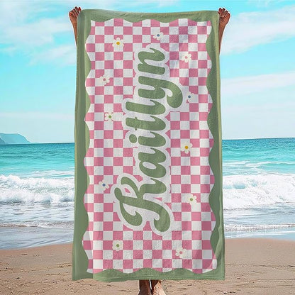JML Personalized Beach Towel with Name, Custom Flower Beach Towel, Customized Microfiber Pool Towel, Quick Dry & Absorbent Swim Towel for Adult,Anniversary, Birthday, Summer Holiday,Vacation