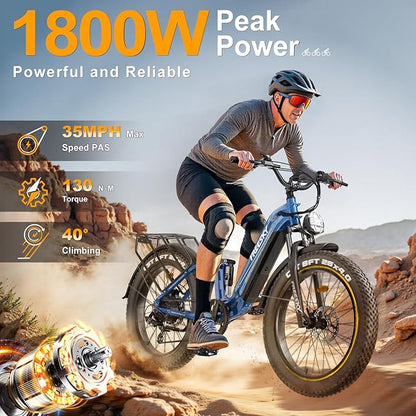 FREESKY Electric Bike for Adults,105mile Long Range Ebike, 2000W Motor 37MPH Fast Step-Thru E Bike 25Ah Samsung Cells Battery Full Suspension Electric Dirt Bicycle 26'' Fat Tire for Commuter Mountains