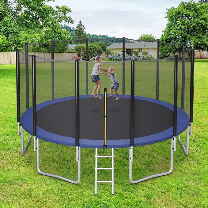 GYMAX Trampoline, 8FT 10FT 12FT 14FT 15FT 16FT Recreational Trampolines w/Safety Enclosure Net & Ladder - ASTM Certificated, Outdoor Trampoline for Kids and Adults