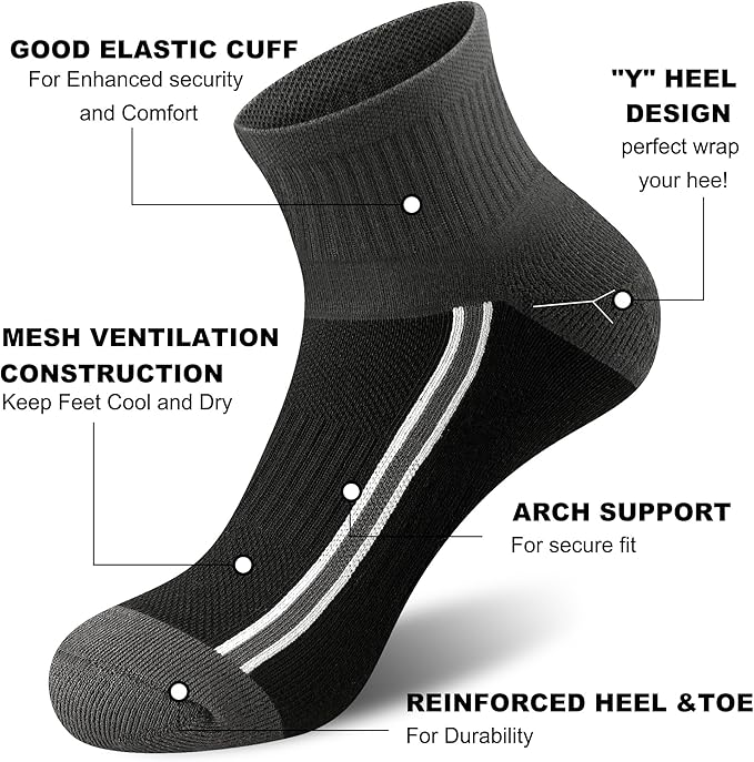 Gonii men ankle socks for men athletic running Cushion Quarter Socks 5 Pairs