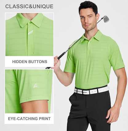 Esabel.C Jacquard Golf Shirts for Men Moisture Wicking Short Sleeve Performance Dry Fit Active Mens Polo Shirts