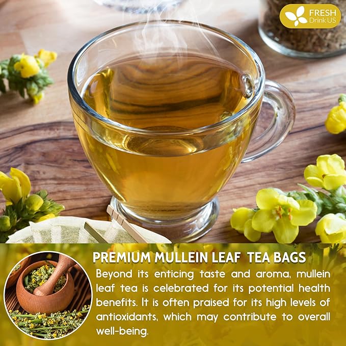 FreshDrinkUS, Premium 40 Mullein Leaf Tea For Lungs, Great Lung Detox For Smokers, Handmade, 100% Natural & Pure, No Sugar, No Caffeine, No Gluten, Vegan