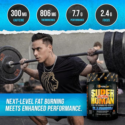 ALPHA LION Superhuman Burn – 2 in 1 Metabolism Booster Pre Workout and Thermogenic Fat Burner for Men – Appetite Suppressant and Weight Loss Supplement (21 Servings, Blue Gummy Bear Flavor)
