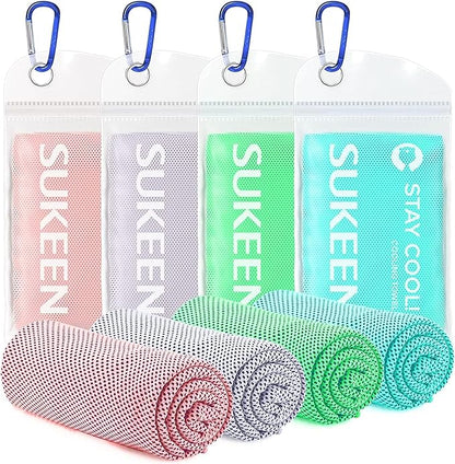 Sukeen 4 Pack Cooling Towel (40"x12") for Sweat, Quick-Drying Neck Cooling Wraps, Soft & Breathable Chilly Sports Towel for Yoga, Sport, Running, Workout, Cooking, Microfiber
