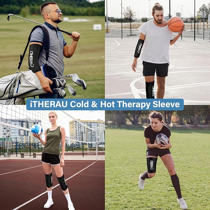iTHERAU Knee Ice Pack Wrap 2 Pack, Reusable Gel Cold Pack with Cold/Hot Therapy,Cold Compression Sleeve for Elbow, Knee, Calf & Ankle for Pain Relief, Swelling, Surgery, Sports Injuries -Black, L