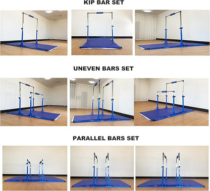 Gymnastics Double Horizontal Bars 3Play Parallel Bars Uneven Bars Gymnastics Training Kip Bar with 304 Stainless Steel Regulating Arms & Fiberglass Rail for Indoor Outdoor Home Club Use