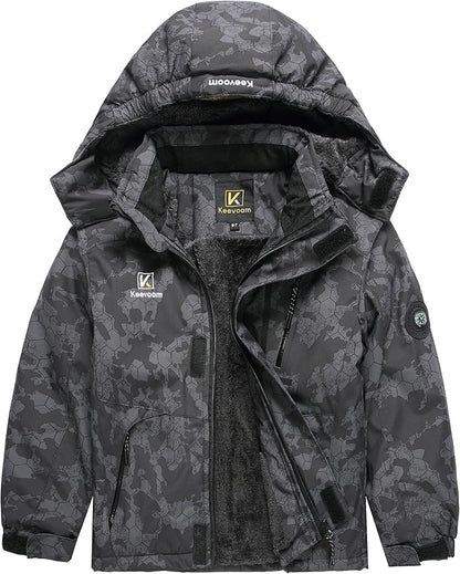 Keevoom Boys Winter Coat Ski Jacket Windproof Kids Snowboard Warm Fleece Snow Coat Waterproof Outdoor Hooded Ski Coats