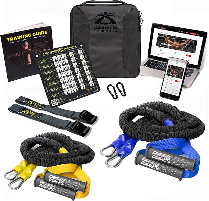 Crossover Symmetry Shoulder System Includes Two Sets of Resistance Bands Attachments Training Guide Exercise Chart Online Workouts for Home Fitness Rehab Rotator Cuff Exercises