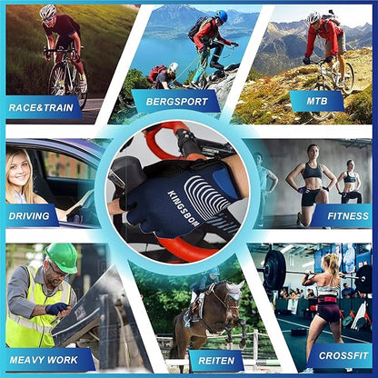 KINGSBOM Breathable Cycling Gloves, Shock-Absorbing Bike Gloves with Light Silicone Gel Pad, Anti-Slip Bicycle Gloves for Men and Women