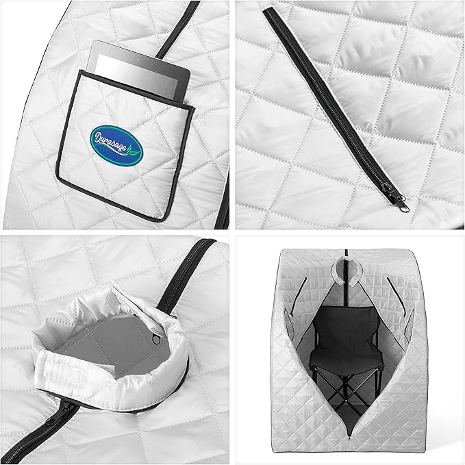 Durasage Oversized Portable Personal Steam Sauna Spa with 800W Steam Generator, 60-Minute Timer, Dual Pockets, Zippered Hand Openings & Chair for at-Home Relaxation (Silver, 33"x31.5"x41")