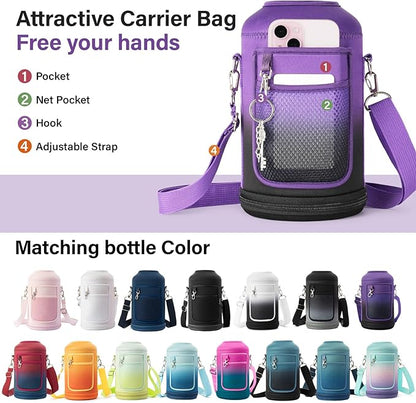 Insulated Water Bottle | Thickened Stainless Steel Vacuum Metal | Portable Sports Half Gallon Large Water Jug for Gym and Hiking with Straw, Carrier Bag, Handle Strap | BPA-Free 64 oz