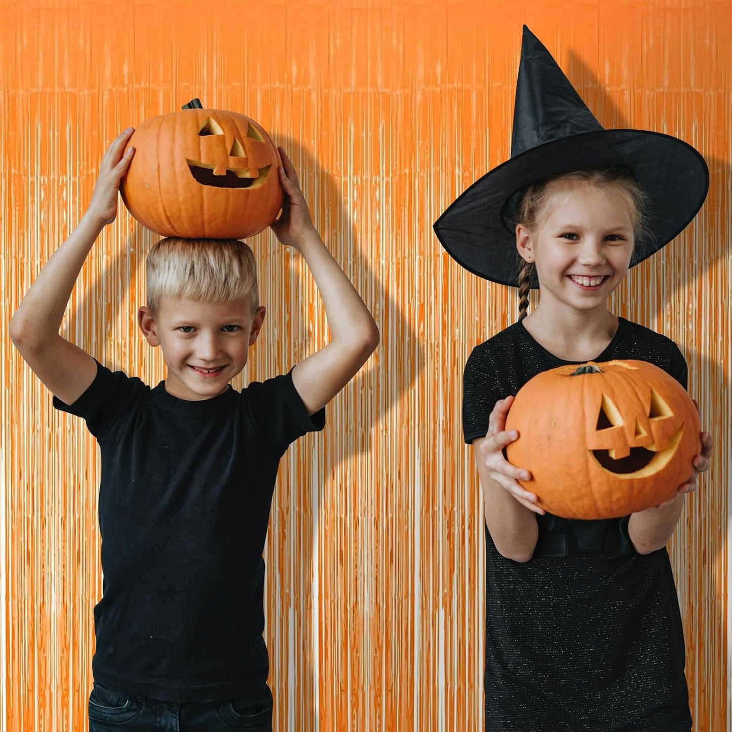 10 Pack Orange Foil Curtain Backdrop 3.2ft x 8.2ft Macaron Tinsel Foil Fringe Curtains Streamer Photo Booth Backdrop for Birthday Party Baby Shower Engagement Wedding Holiday Decor (Macaron Orange)