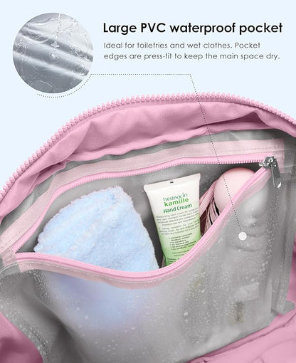 Gym Bag for Women, Travel Duffle Bags with Wet Pocket, Lightweight Carry on Bag Overnight Weekender Duffel Bag, Water Resistant (Bright Pink)