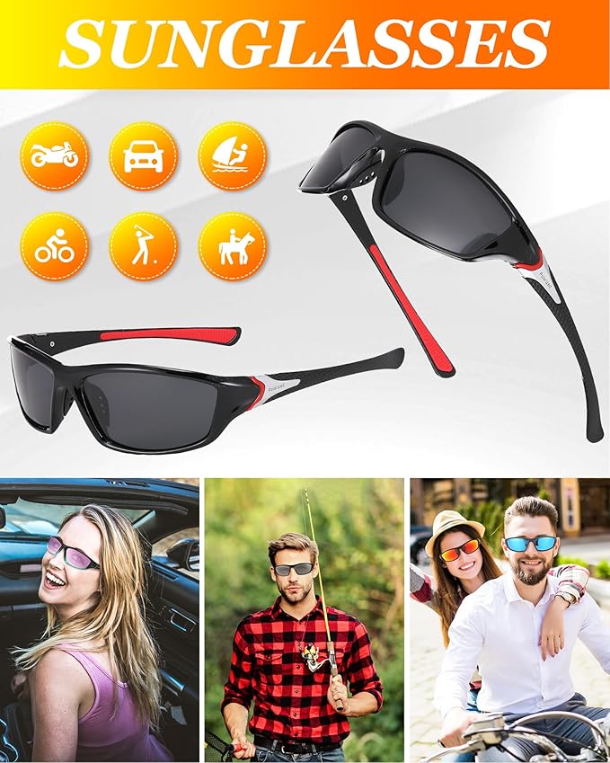Frienda 6 Pack Polarized Sport Sunglasses for Men Multipack Fit over Glasses Pack Lot Set Men's Sport Fishing Eyeglasses