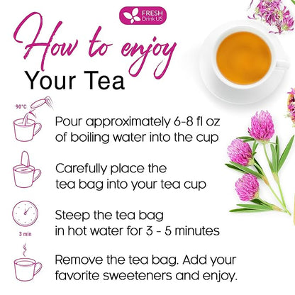 FreshDrinkUS, Premium Red Clover Herbal Tea– 75 Tea Bags – Pure – Naturally Smooth & Mild Flavor – Premium Quality, Eco-Conscious Packaging. Caffeine-Free. Gluten Free. Vegan
