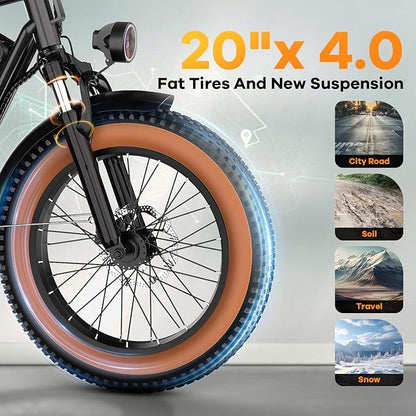 1500W Electric Bike for Adults,48V 20/60Ah Removable Battery Max Range 80Miles & 30MPH Electric Bicycle,20''×4" Fat Tire Ebike,Adult Electric Bicycles for Commute Beach Snow,E-Bike UL Certified