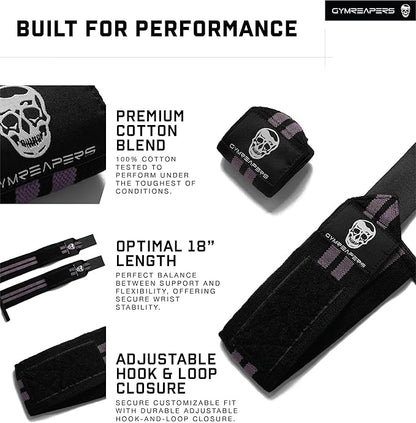 Gymreapers Weightlifting Wrist Wraps (IPF Approved) 18" Professional Quality Wrist Support with Heavy Duty Thumb Loop - Best Wrap for Powerlifting Competition, Strength Training, Bodybuilding