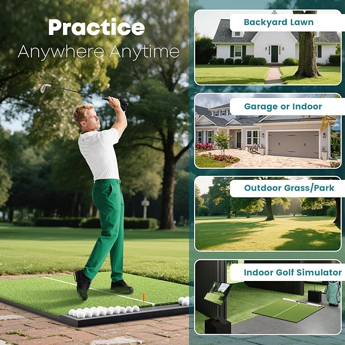 Golf Hitting Mat with Ball Tray, 5x4 & 6x4 ft, 26mm/31mm Thick, Standard & Alignment Line Options, Premium Golf Practice Mat for Indoor Outdoor Swing & Chipping