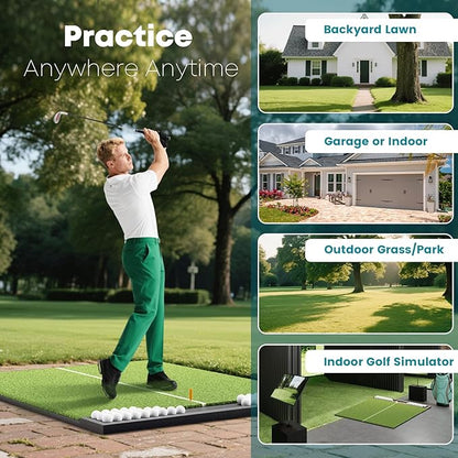 Golf Hitting Mat with Ball Tray, 5x4 & 6x4 ft, 26mm/31mm Thick, Standard & Alignment Line Options, Premium Golf Practice Mat for Indoor Outdoor Swing & Chipping