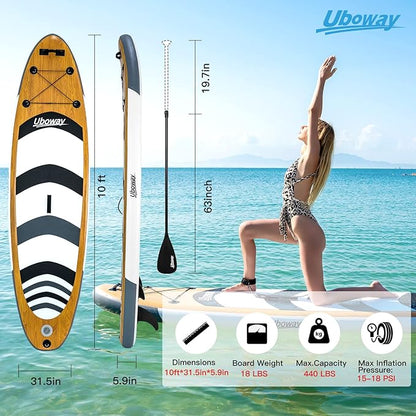 Inflatable Stand Up Paddle Board: Uboway Inflatable Kayak Paddle Board with Premium SUP Accessories, Non-Slip Comfort Deck with Backpack, Bonus Dry Bag & Hand Pump, Sup Board for Yoga Fishing Surf