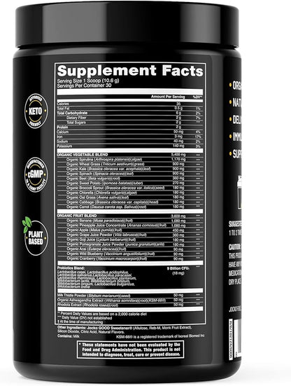 Jocko Fuel Daily Greens Powder - Premium Organic Greens Superfood Powder for Gut Health, Digestion, Bloating, Immune Support with Spirulina, Chlorella, Digestive Enzymes, & Probiotics - 30 Servings