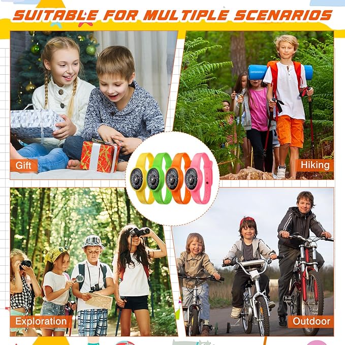 12 Pcs Compass for Kids Compass Hiking Colorful