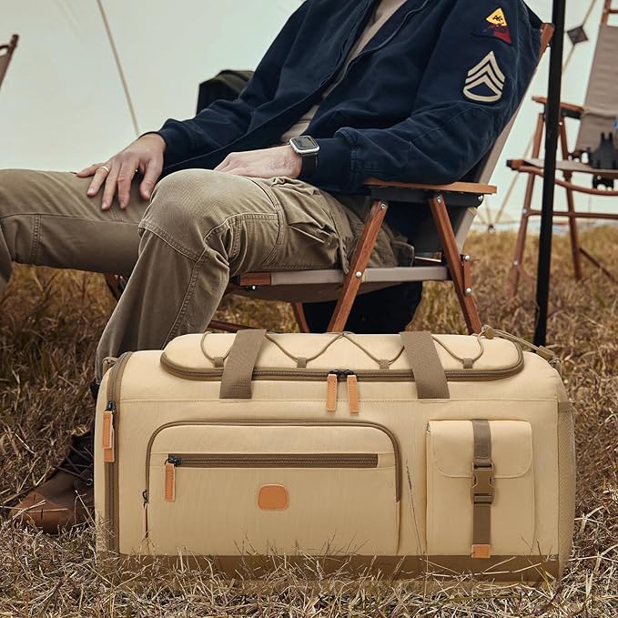 Gym Bag for Men and Women with Shoe & Laptop Compartment, 3-in-1 Sports Travel Duffel Bag Anti-Theft Weekender Carry-On Backpack for Airplane & Workout, Overnight Travel Bag,35L (Khaki, Medium)