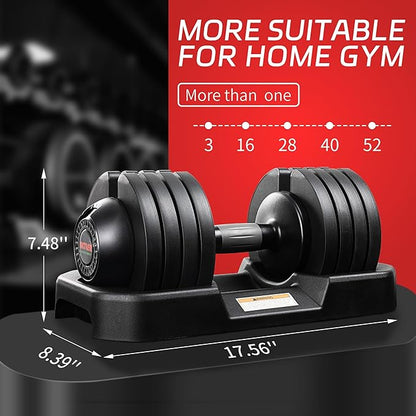52LBS Single/Pair Adjustable Dumbbells Set Premium Rubber Coated Dumbbell Set with Secure Locking Mechanism for Safe & Customizable Strength Training