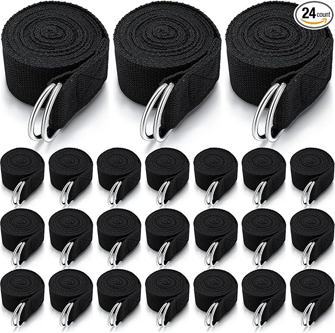 Leyndo 24 Pieces Yoga Strap Stretching Pilates Exercise Adjustable Straps 6 ft Non Elastic Yoga Belt with Adjustable D Ring Buckle for Pilates Gym Workouts Fitness