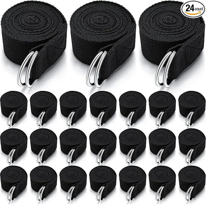 Leyndo 24 Pieces Yoga Strap Stretching Pilates Exercise Adjustable Straps 6 ft Non Elastic Yoga Belt with Adjustable D Ring Buckle for Pilates Gym Workouts Fitness