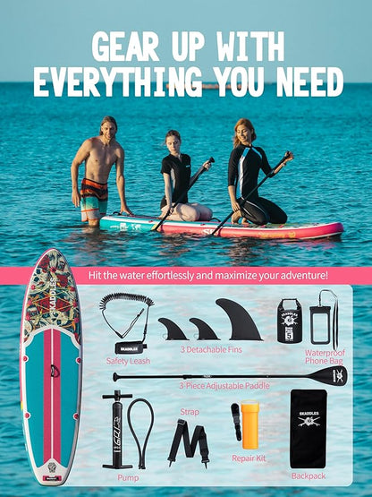 10’6’’ Portable Inflatable Stand Up Paddle Board (SUP) for Adults and Youth with Non-Slip Deck – Complete Accessories Kit, Perfect for Fishing, Yoga, Fitness & Family Fun