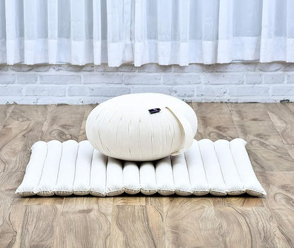 Leewadee Meditation Cushion Set – 1 Round Zafu Meditation Pillow and 1 Square Roll-Up Zabuton Meditation Mat, Pillows Bundle Filled with Kapok