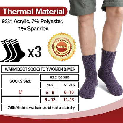 3 Pairs Warm Thermal Socks for Women & Men Winter Ski Thick Boot Insulated Socks for Cold Weather