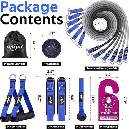 WALITO Resistance Bands Set - Exercise Bands with Handles, Door Anchor, Legs Ankle Straps, for Heavy Resistance Training, Physical Therapy, Muscle Training, Yoga, Home Workouts