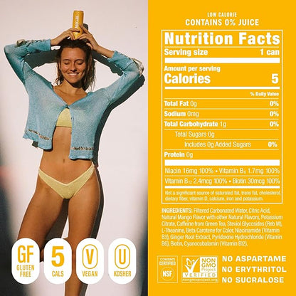 GORGIE Sugar Free Natural Energy Drinks, Sparkling Mango Tango (12 Pack) - Healthy Energy Drinks - Natural Coffee Replacement with Green Tea Caffeine and Biotin - 150mg Caffeine, Vegan, & Low Calorie