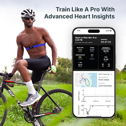 Frontier X2 Smart Heart Rate Monitor Chest Strap, Wireless Heart Health Monitor with Strain, Breathing Rate, and Fitness Tracking with Continuous Heart Rate Monitoring