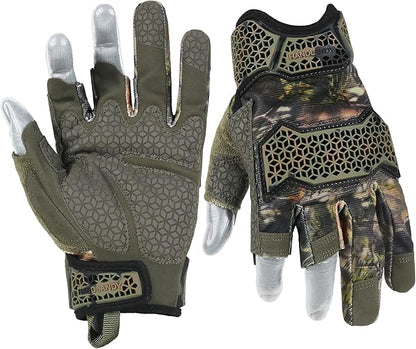HANDLANDY Fingerless Framer Work Gloves for Men, Utility Grip Paded Gloves for Tactical Shooting Airsoft Hunting Driving (Camo- 3 Fingerless, Large (Pack of 1))