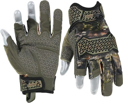 HANDLANDY Fingerless Framer Work Gloves for Men, Utility Grip Paded Gloves for Tactical Shooting Airsoft Hunting Driving (Camo- 3 Fingerless, Medium (Pack of 1))