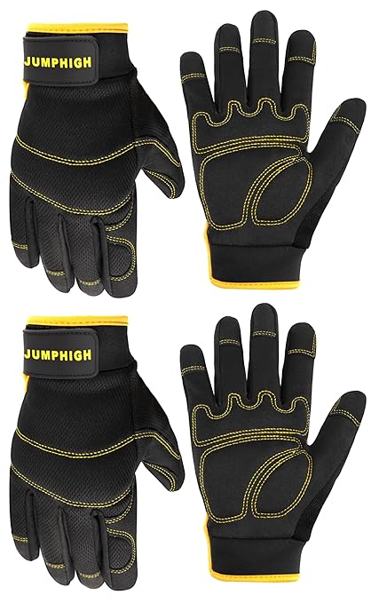 JUMPHIGH Work Gloves for Men 2 Pairs, Multi-Functional Light Duty Mechanic Gloves, Outdoor, Garden, Performance Fit, Touch Screen, Abrasion Resistant (XL)